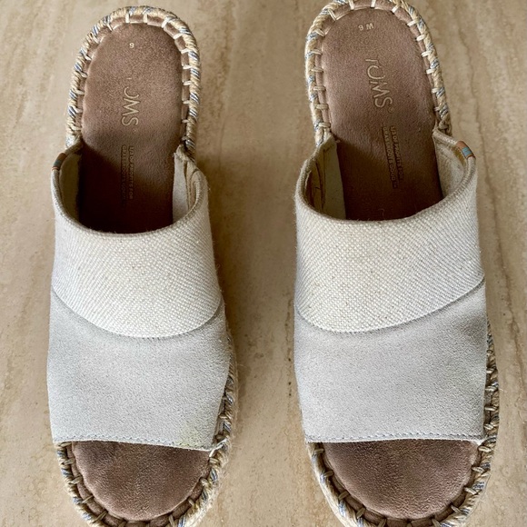 TOMS Linen and Suede Mule Espadrille Wedge Sandal Cream - Size 6 | FREE SHIPPING - Picture 4 of 6